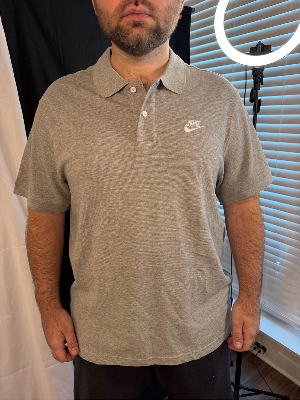 Nike Men's Heather Gray Polo with Embroidered Swoosh